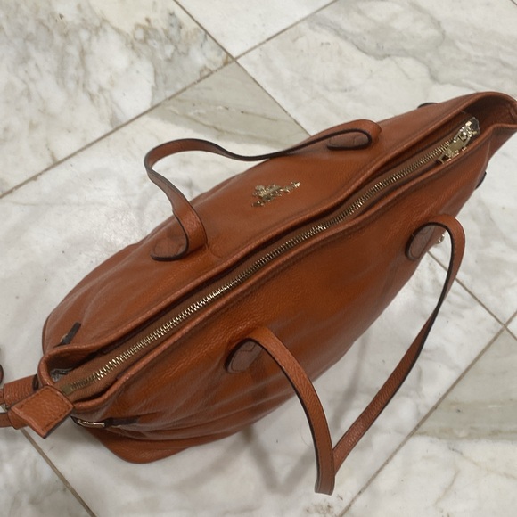 Vintage Prada brown cognac Vitello Daino leather top zip Tote 👜 made in Italy - Picture 9 of 16